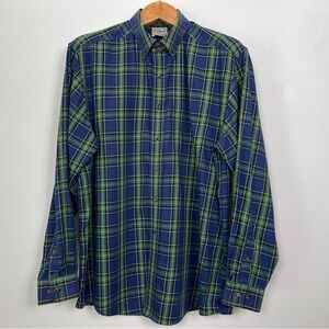 Vintage‎ L. L. Bean Classic Blue Green Plaid Shirt Cotton Merino Wool Size Large